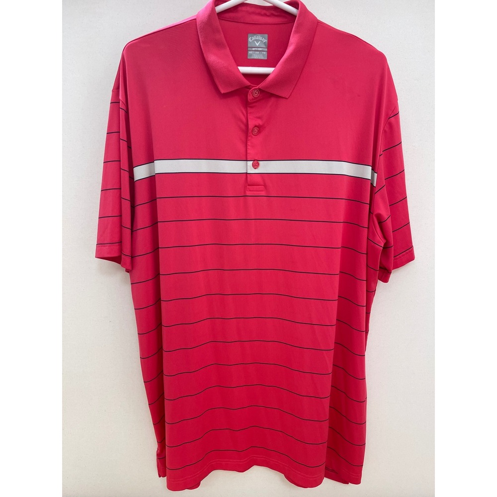 Callaway Opti-Dri Mens XXL Pink Striped Golf Polo Shirt Short Sleeve Performance
